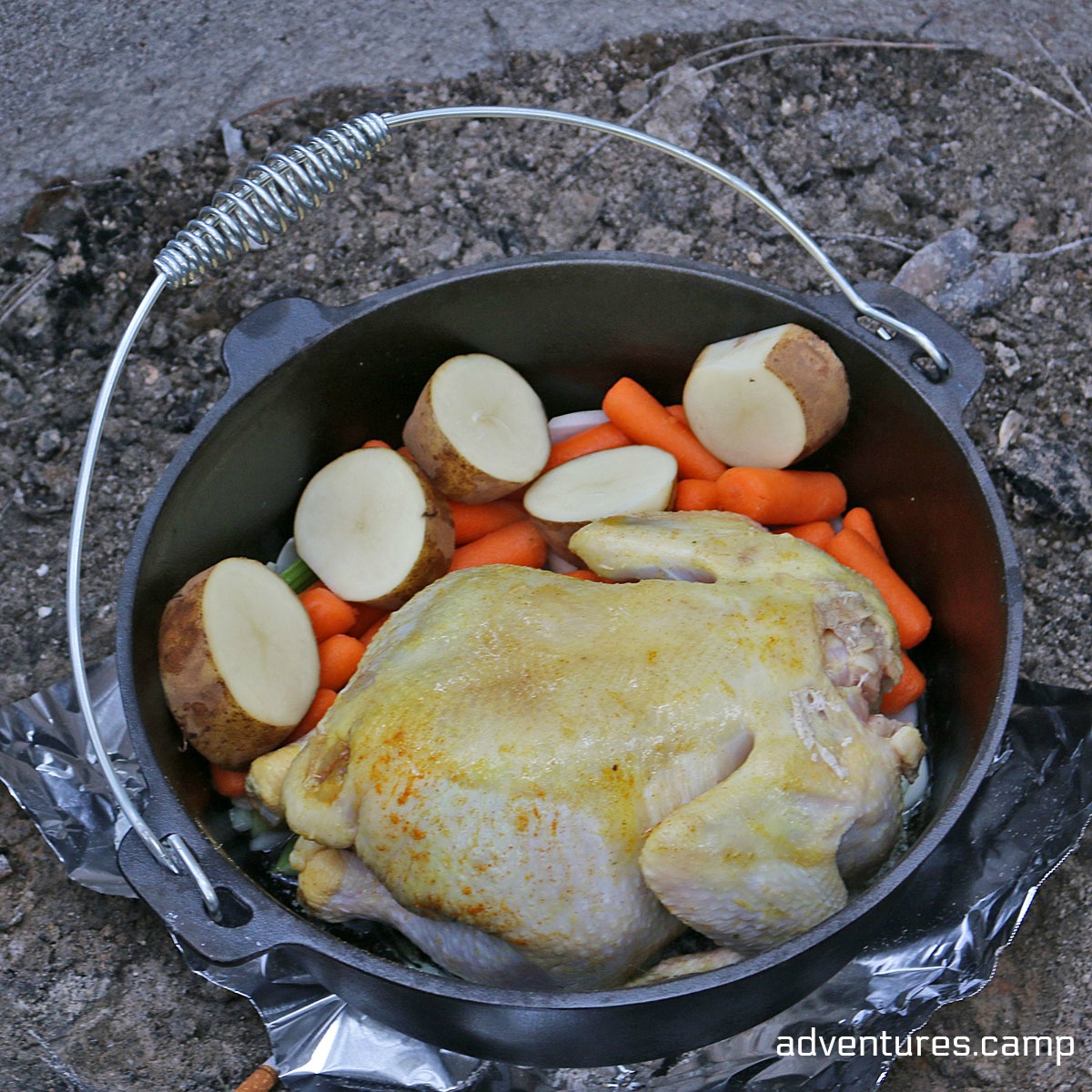 camping dutch oven garlic chicken, camping recipes