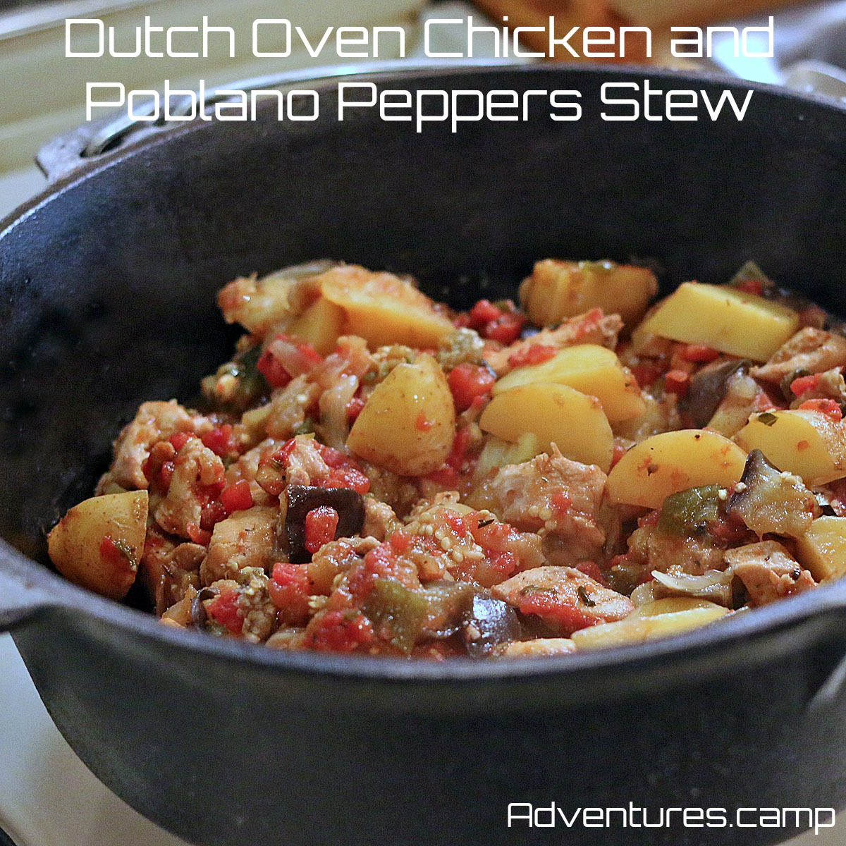 Dutch Oven Chicken and Poblano Peppers Stew